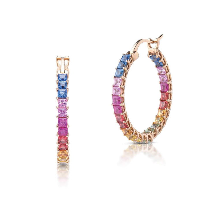 4.17 Carat Rainbow Sapphire Inside Out Hoop Earrings