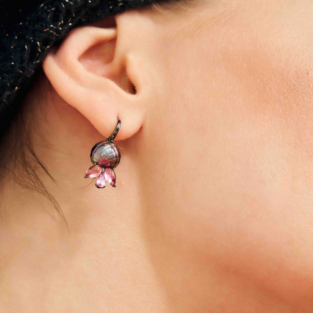★TATIANA★ Berry Button Pearl EarringsEC1768 1708136 1.77 Carat Pink Tourmaline and Tahitian Pearl Earrings