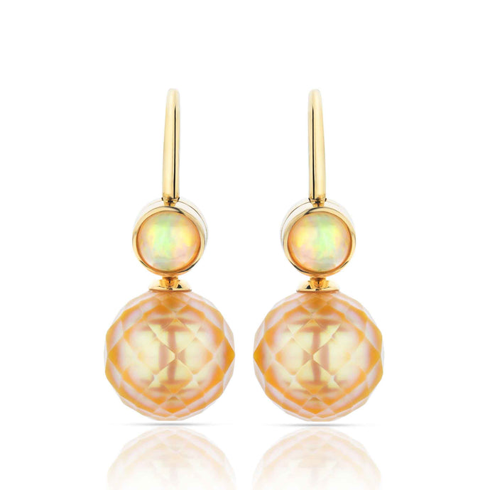 0.56 Carat Opal and South Sea Pearl Earrings
