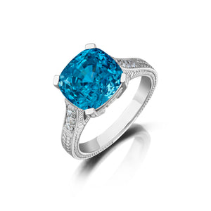 10.08 Carat Blue Zircon Ring
