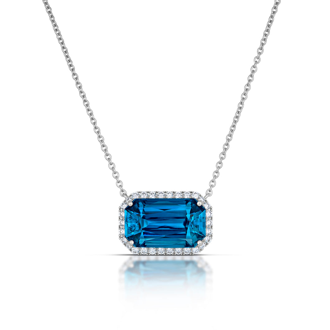 13.91 Carat Blue Zircon and Diamond Necklace