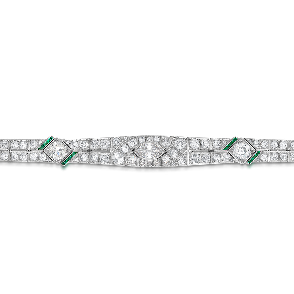Art deco diamond and emerald bracelet Clearance