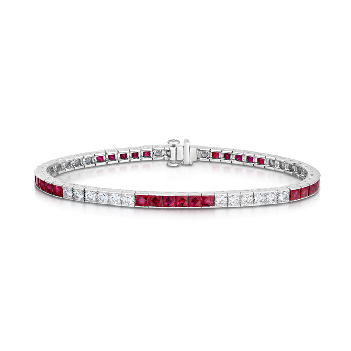 5.46 Carat Ruby and Diamond Line Bracelet