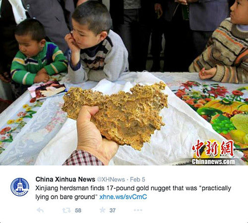 Kazak Herdsman Finds 17 Pound Gold Nugget In The Shape Of China