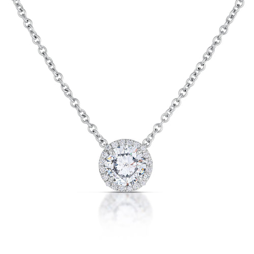 1.05 Carat Round Brilliant Cut Diamond Halo Necklace