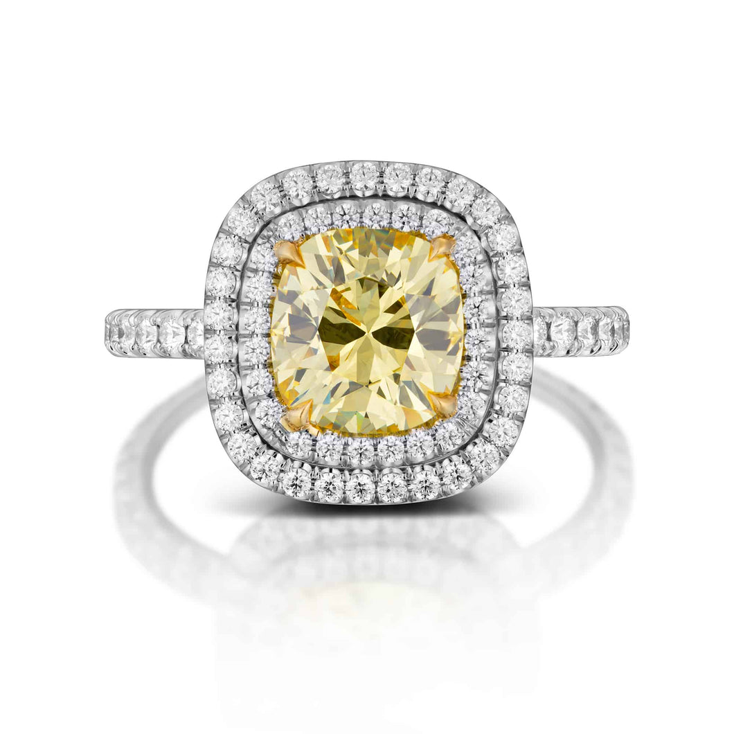 1.65 Carat Fancy Vivid Yellow Diamond Halo Ring