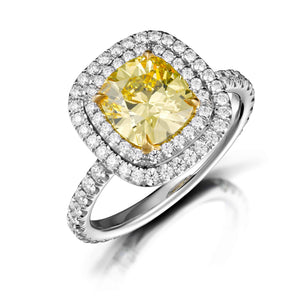 1.65 Carat Fancy Vivid Yellow Diamond Halo Ring