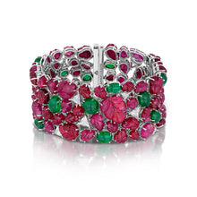 167.31 Carat Carved Ruby and Emerald Bracelet
