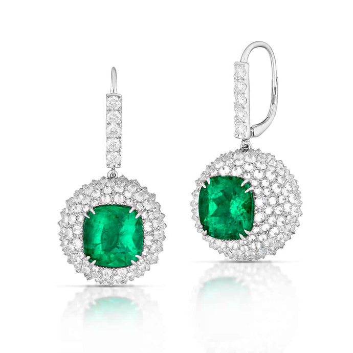 13.49 Carat Colombian Emerald and Diamond Earrings