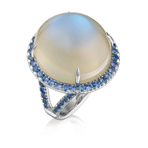 38.95 Carat Moonstone and Sapphire Ring