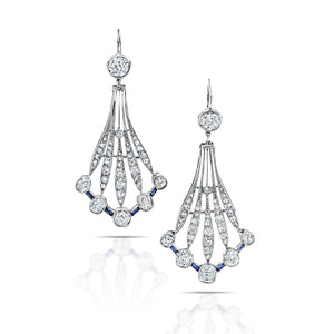 6.00 Carat Antique Diamond and Sapphire Drop Earrings