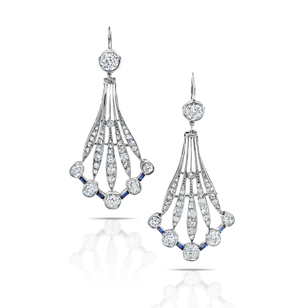 6.00 Carat Antique Diamond and Sapphire Drop Earrings