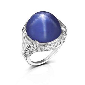 28.33 Carat Art Deco J.E. Caldwell Star Sapphire and Diamond Ring