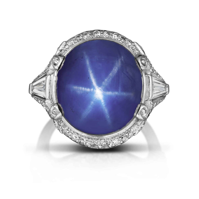 Art Deco J.E. Caldwell 28.33 Carat Star Sapphire and Diamond Ring