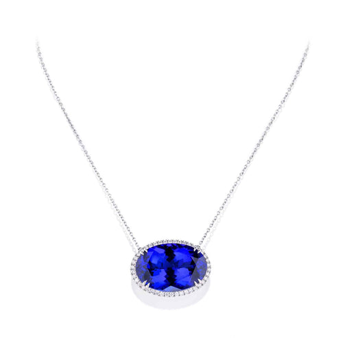 25.50 Carat Tanzanite and Diamond Halo Necklace
