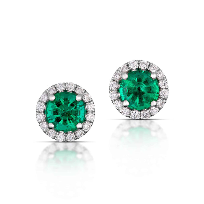 1.02 Carat Emerald & Diamond Halo Stud Earrings