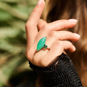 11.50 Carat Chrysoprase and Tourmaline Ring