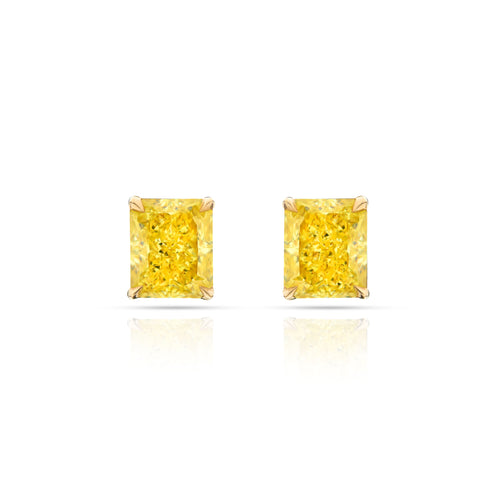 2.17 Carat Fancy Intense Yellow Radiant Cut Diamond Stud Earrings