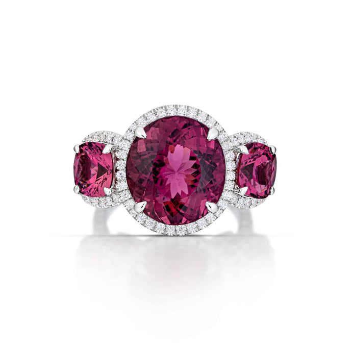 8.65 Carat Tourmaline and Diamond Three Stone Ring