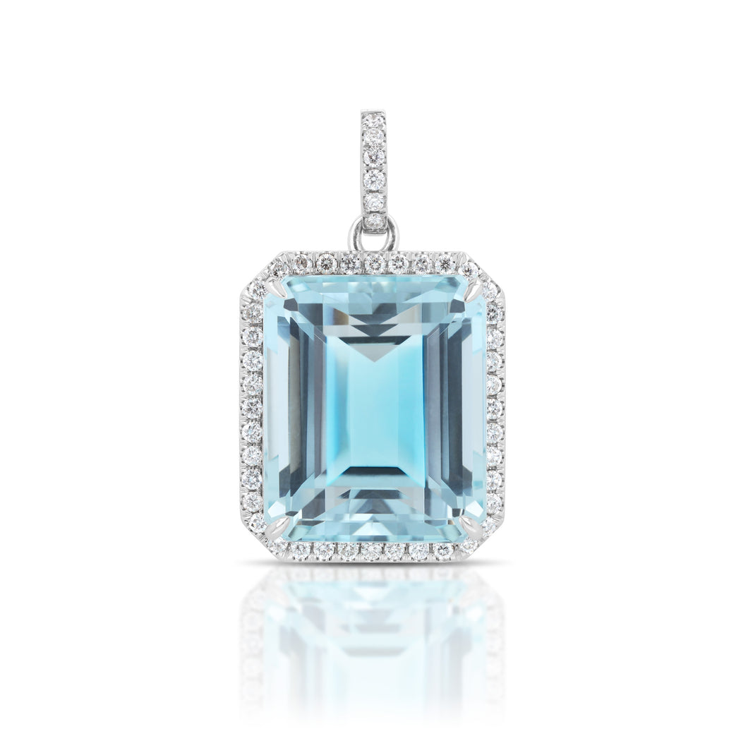 30.24 Carat Aquamarine and Diamond Halo Pendant