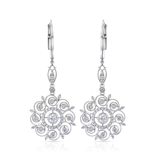 0.92 Carat Diamond Filigree Dangle Earrings