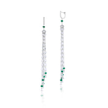 18KT White Gold Diamond and Emerald Tassel Earrings