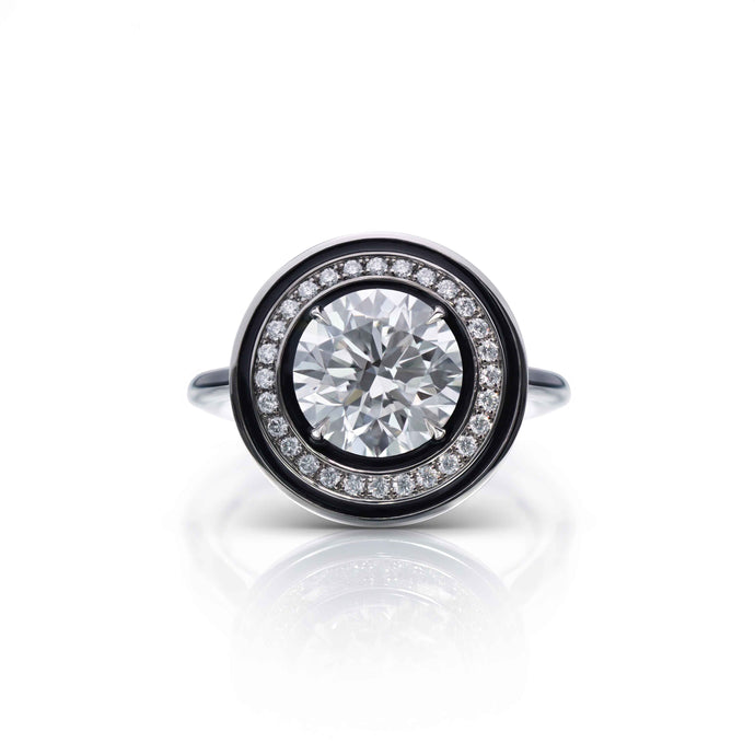 3.06 Carat Diamond and Enamel Halo Ring