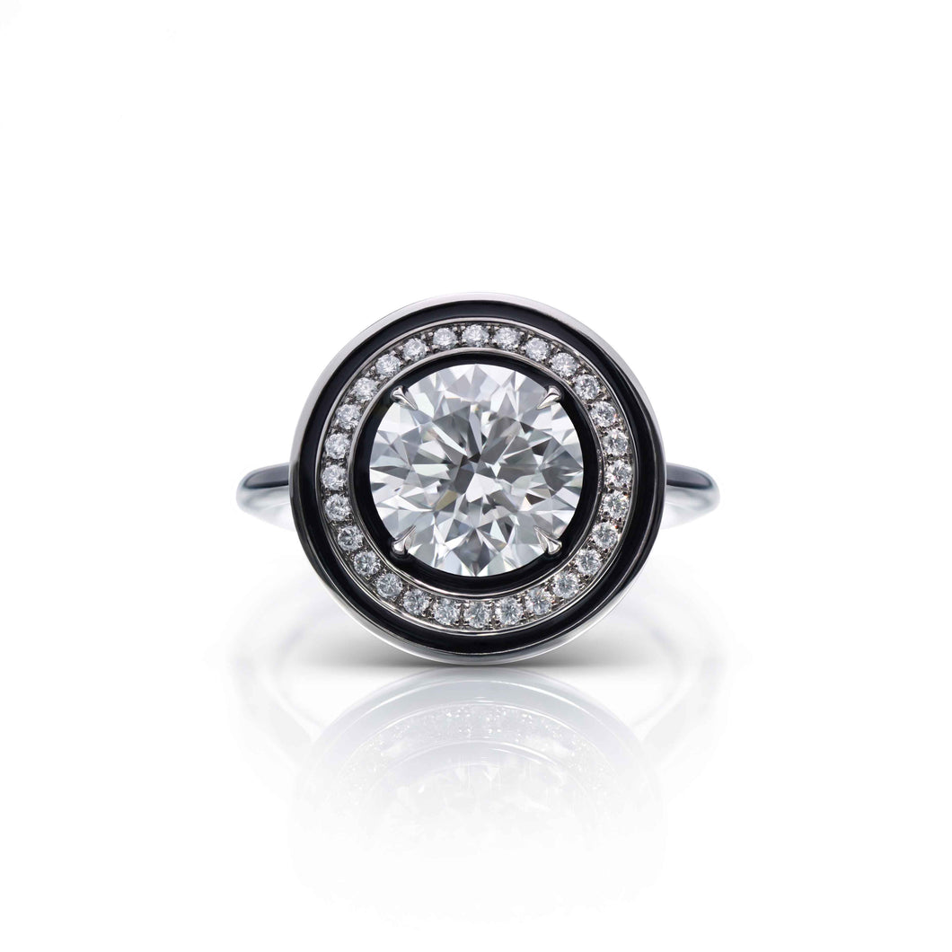 3.06 Carat Diamond and Enamel Halo Ring