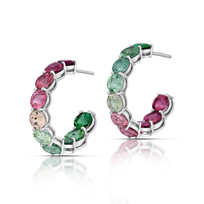 13.34 Carat Multicolor Tourmaline Hoop Earrings