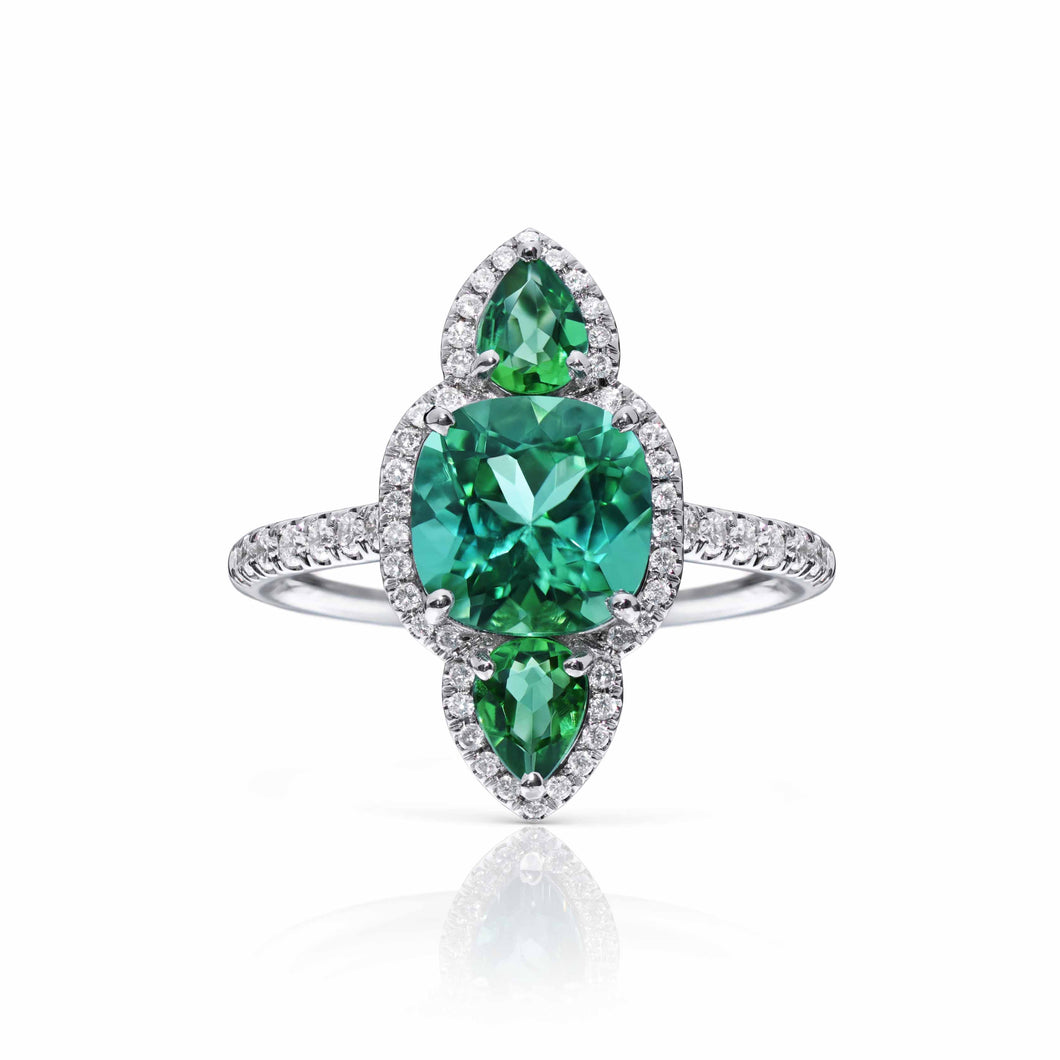 2.14 Carat Green Tourmaline and Diamond Ring