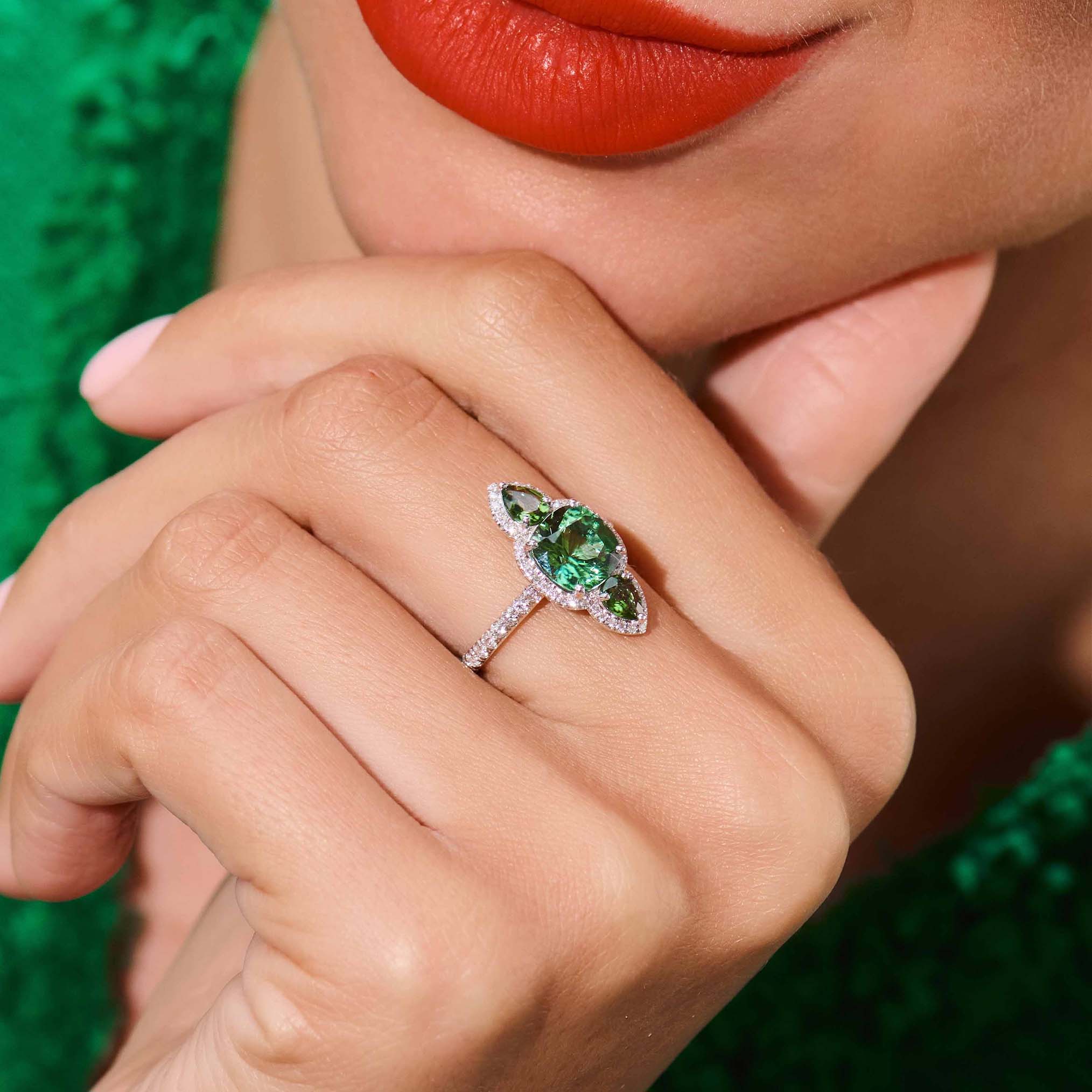 Green tourmaline ring with diamonds hotsell