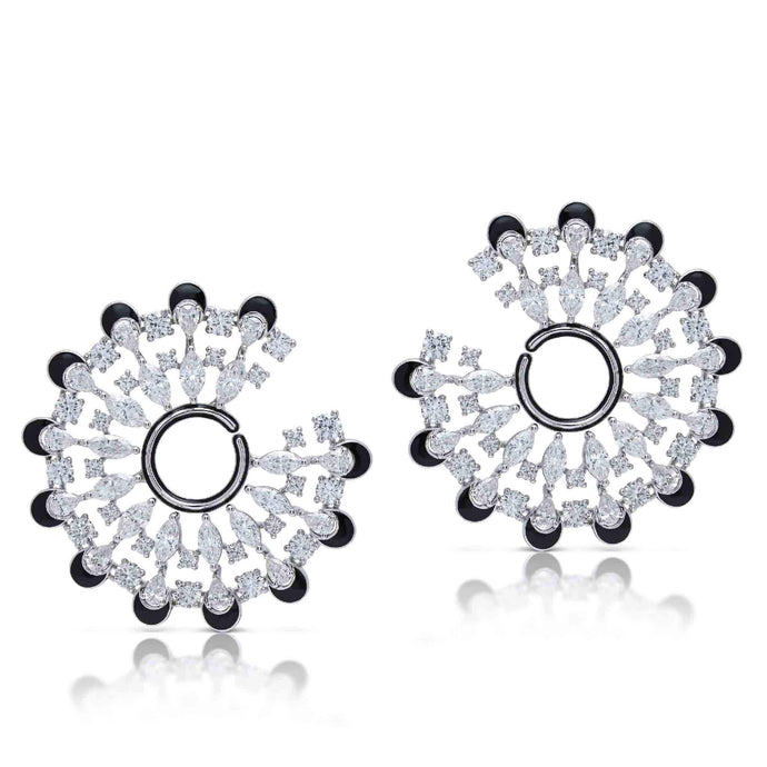 9.58 Carat Diamond and Enamel Fan Earrings