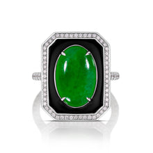 4.22ct. Jadeite, Diamond & Black Enamel Platinum Ring