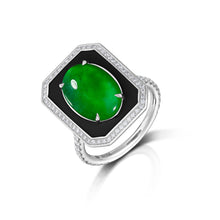 4.22ct. Jadeite, Diamond & Black Enamel Platinum Ring
