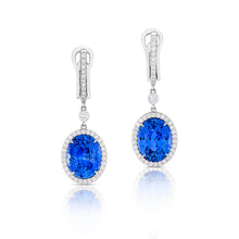 17.63ctw 2 Oval Sapphires Platinum and Diamond Earrings