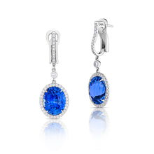 17.63ctw 2 Oval Sapphires Platinum and Diamond Earrings