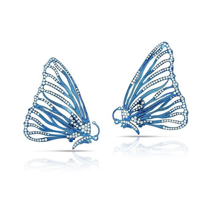 Titanium, White Gold, and Diamond Butterfly Earrings
