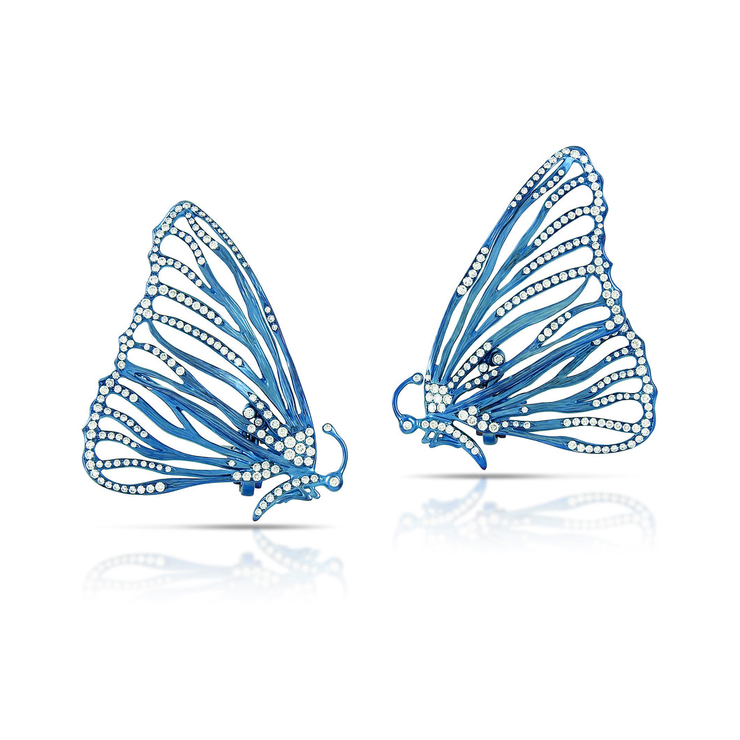 Titanium, White Gold, and Diamond Butterfly Earrings