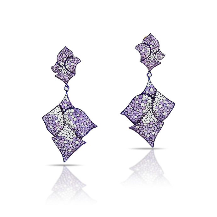 Freeform Purple Sapphire, Titanium, and Diamond Earrings