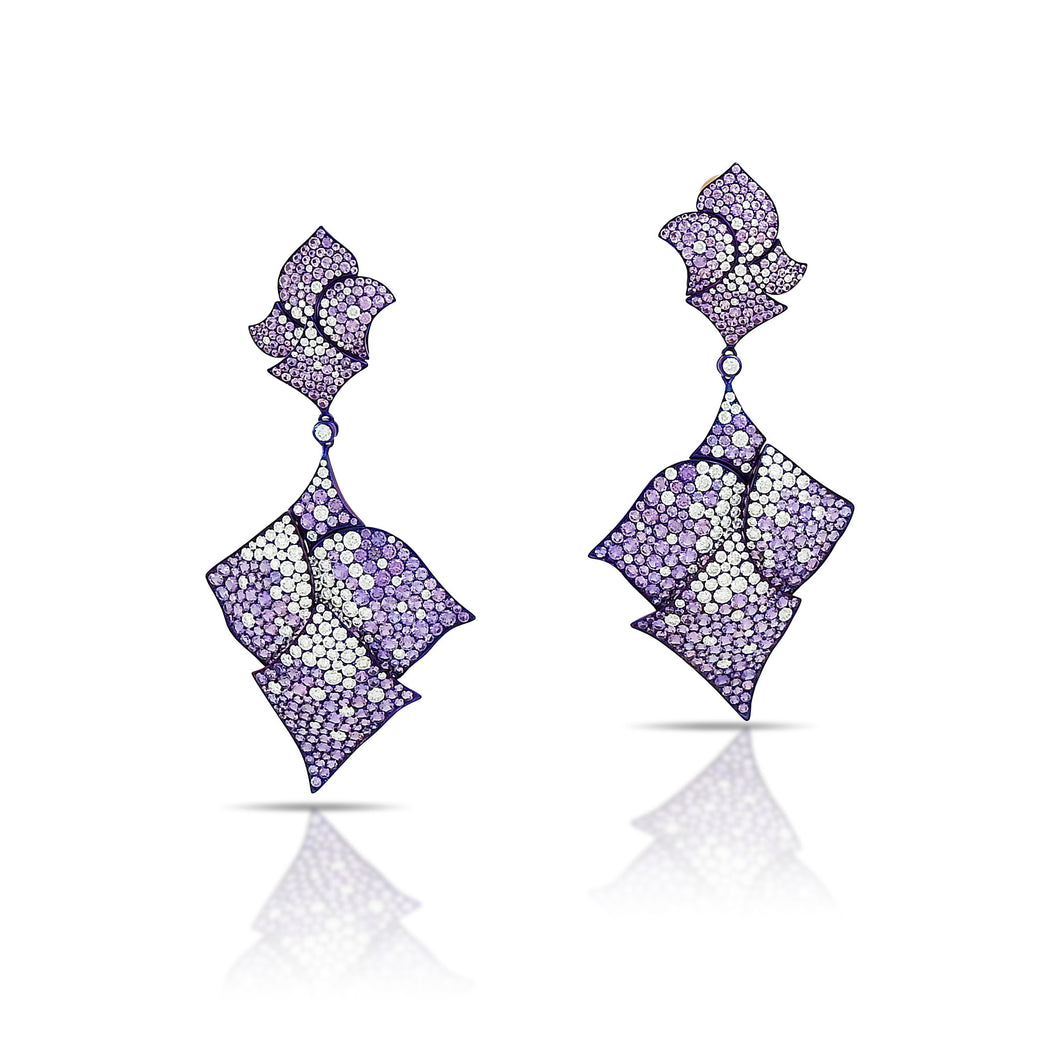 Freeform Purple Sapphire, Titanium, and Diamond Earrings