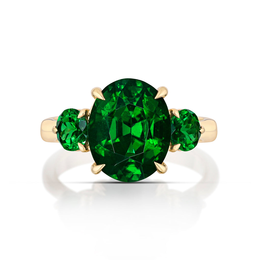 5.44 Carat Tsavorite Garnet Three Stone Ring