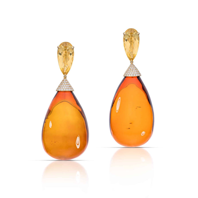 182.11 Carat Amber and Golden Beryl Earrings