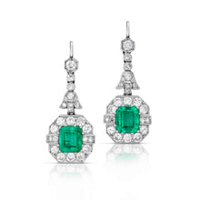 3.40 Carat Antique Emerald and Diamond Drop Earrings