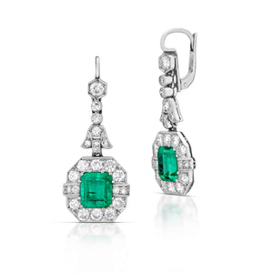 Antique Emerald and Diamond Drop Earrings
