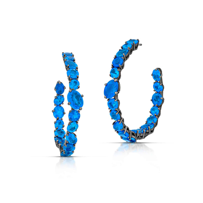 19.70 Carat Blue Apatite In And Out Hoop Earrings