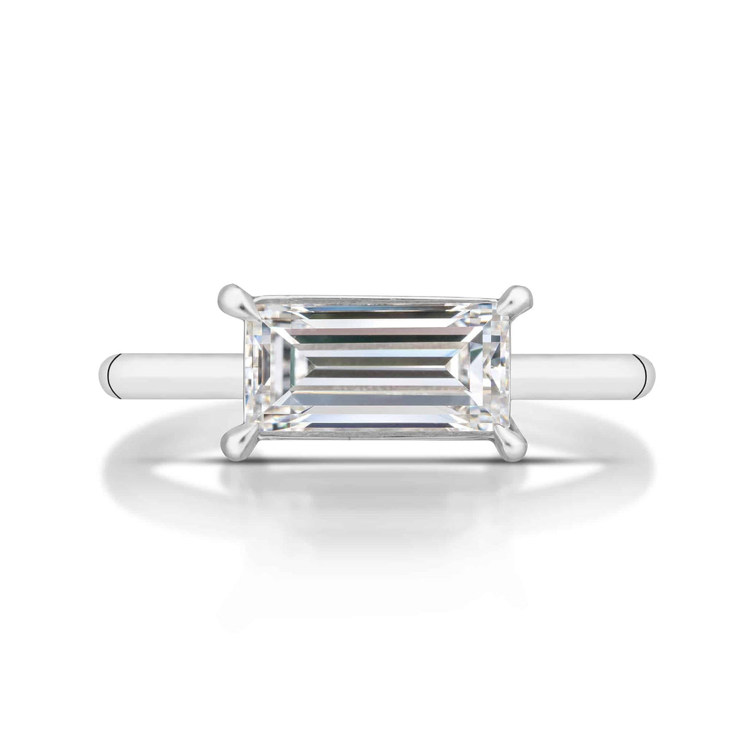 1.28 Carat East-West Baguette Cut Diamond Solitaire Ring