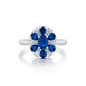 1.55 Carat Sapphire and Diamond Cluster Ring