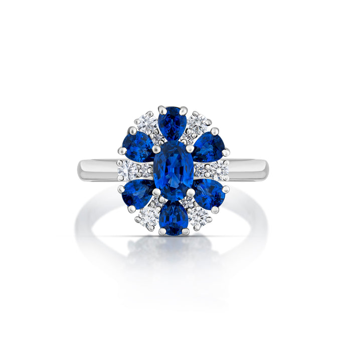 1.55 Carat Sapphire and Diamond Cluster Ring