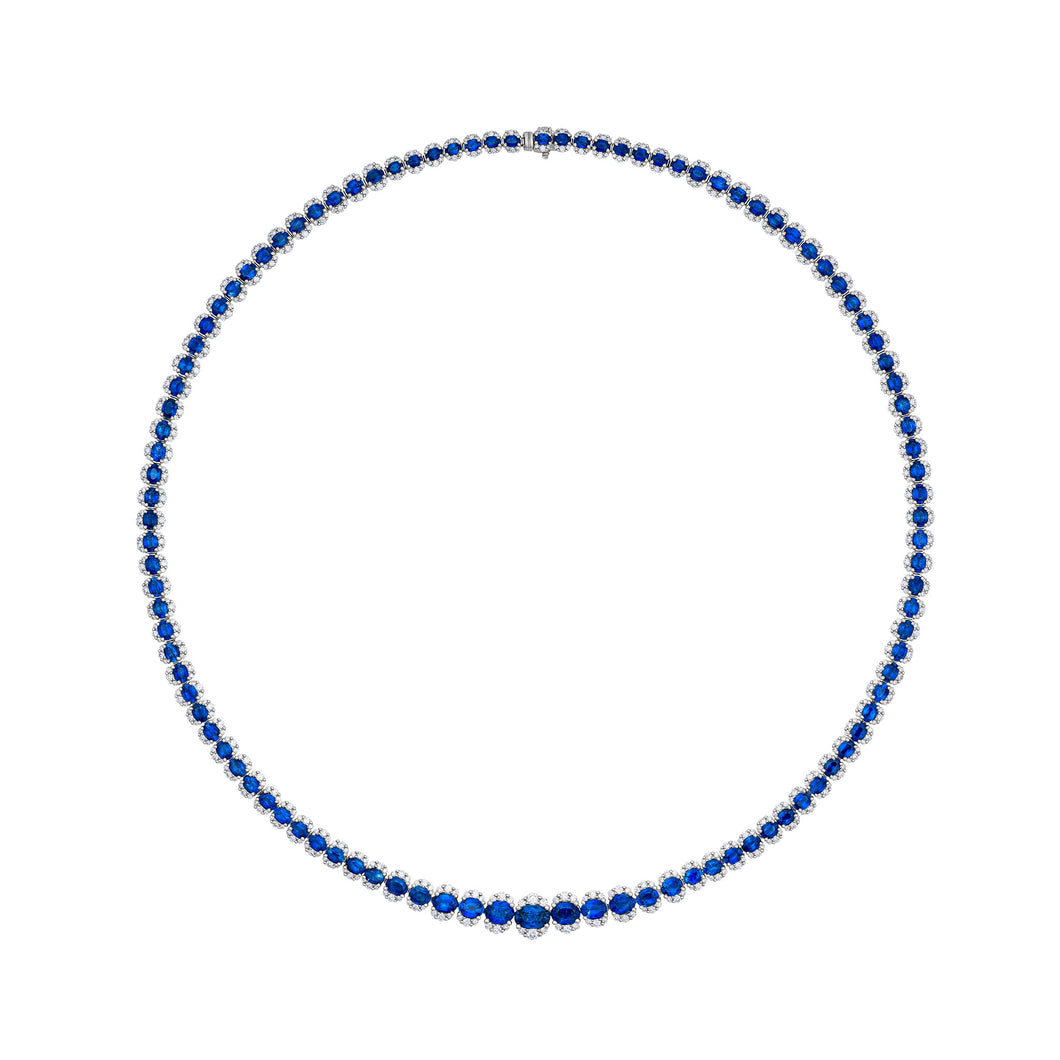 14.96 Carat Sapphire and Diamond Graduated Necklace