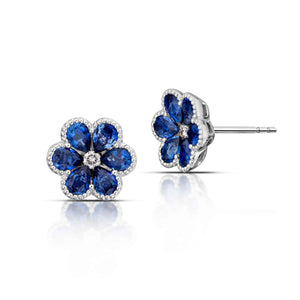 2.11 Carat Sapphire and Diamond Flower Stud Earrings